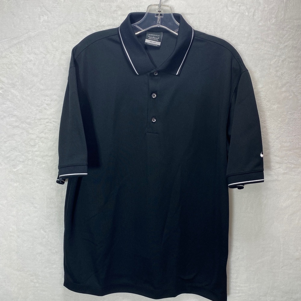 NIKE Dri Fit Mens M Black Ribbed Polo Shirt Short Sleeve Golf Activewear Sports